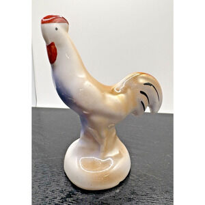 Vintage Porcelain Rooster Signed Glossy Handpainted 4" Made in occupied Japan